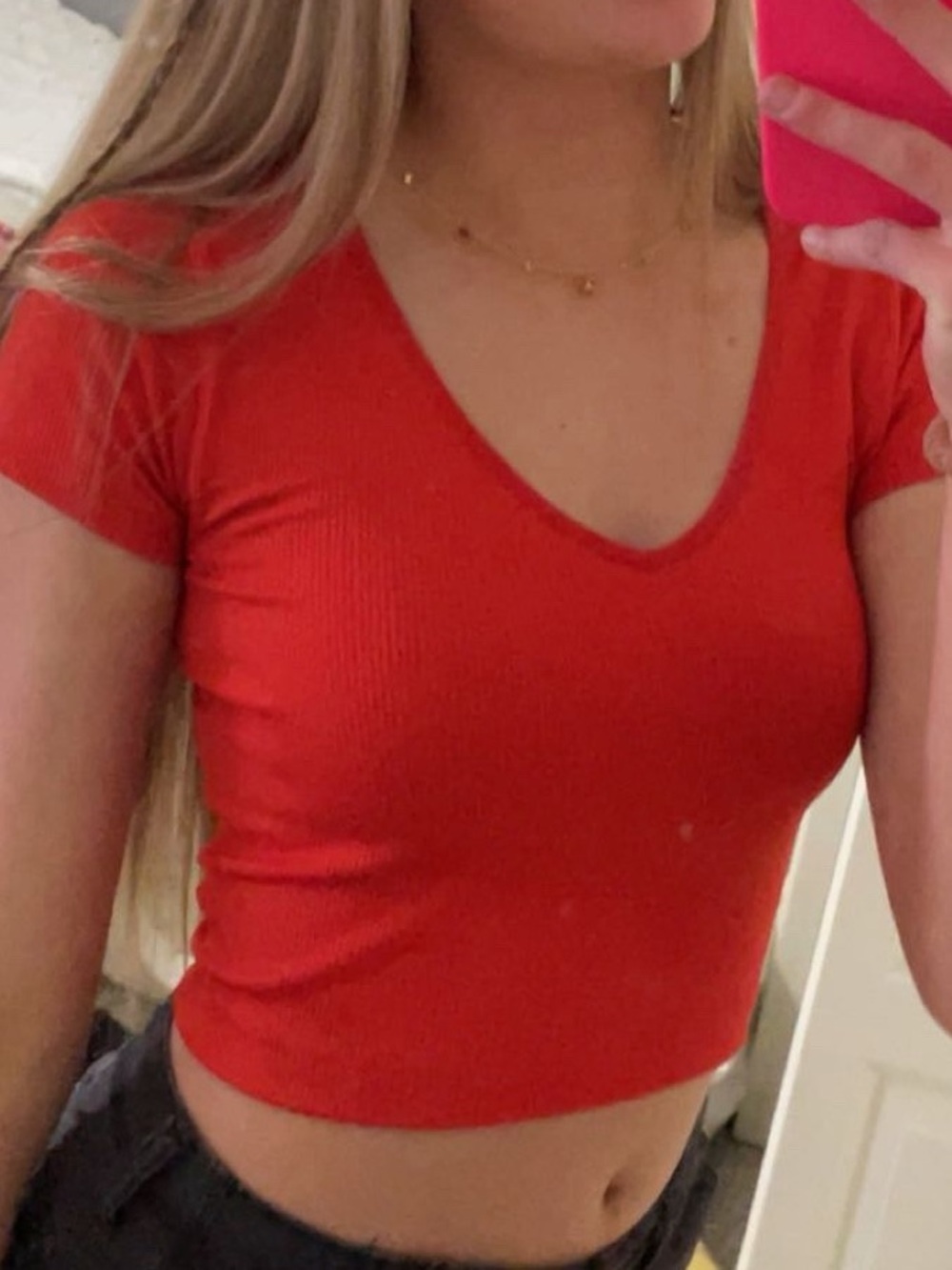 Rue21 Red Ribbed V-Neck Crop Top